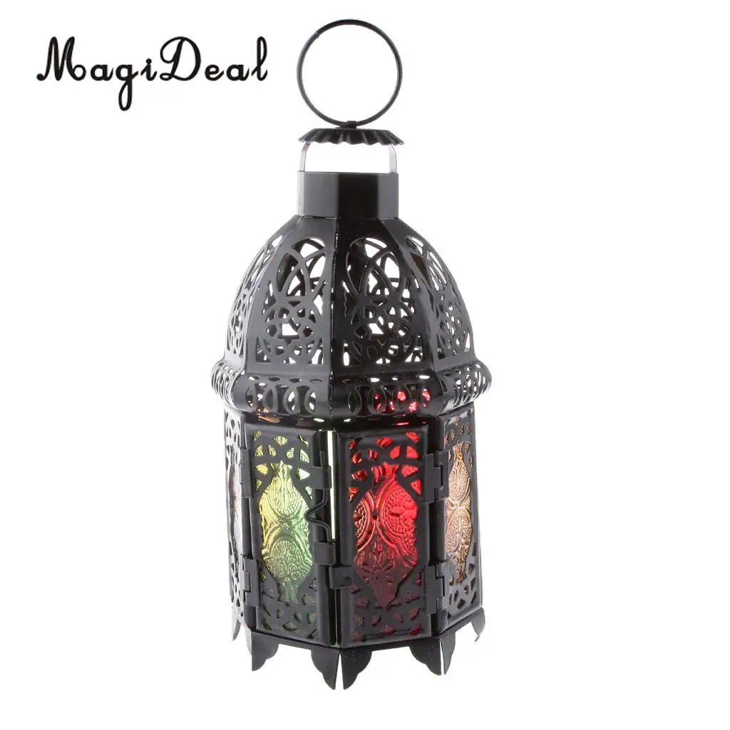 MagiDeal Moroccan Wall Hanging Colorful Glass Lamp Lantern Tea Light Candle Holder, Home Decorations Wedding Party Decor