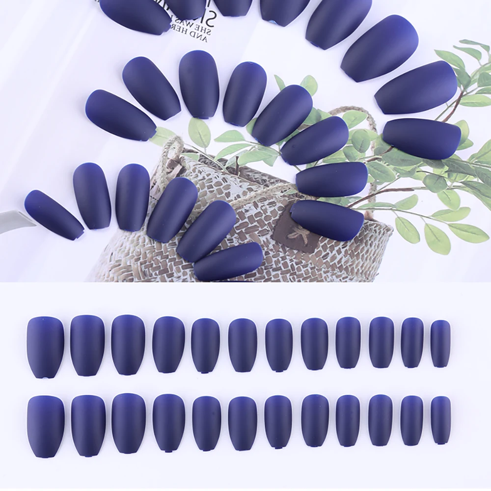 

24Pcs Matte Burgundy Coffin Designs False Nails Full Nail Tips Ballerinas Multiple Color Detachable Nail Tips With Glue Sticker