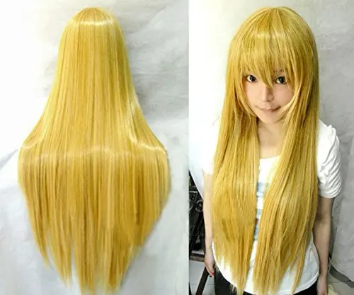 

32" 80 Cm Anime Cosplay Wigs Yellow Costume Party Lolita Long Straight Full Heat Resistant Synthetic Hair Wig Men Women Pelucas