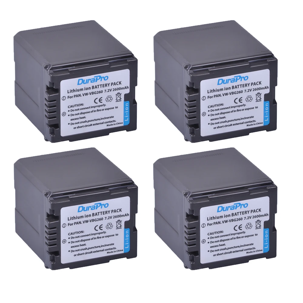 

4pcs DuraPro VW-VBG260 VW VBG260 VWVBG260 Li-ion Battery For Panasonic HS250 SDR-SD7 HDC-MDH1 HDC-DX1 VDR-D51 SDR-H200 Camera