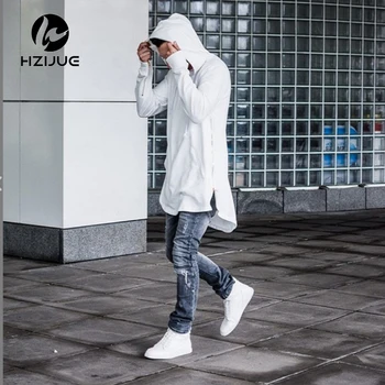 

2017 Streetwear Men's Long Black Hoodies Sweatshirts Feece extra long Hoody Side Zip Longline Hip Hop elongated for men Hoodie