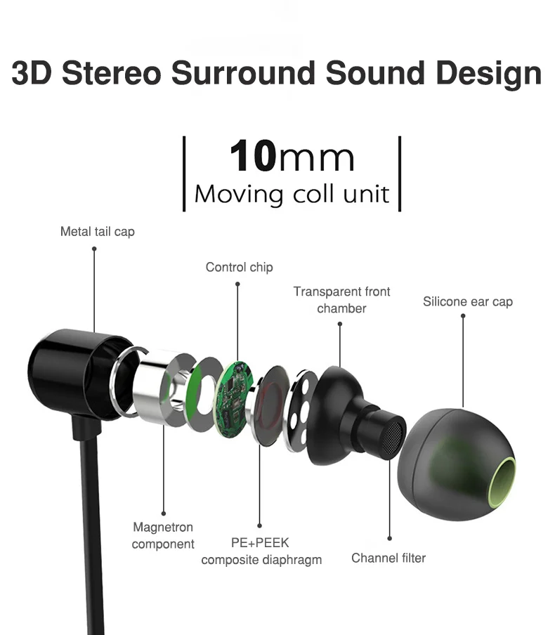 Magnetic Switch Sports Bluetooth Earphones Active Noise Cancelling Wireless Bluetooth Earpiece Headphone Headset with Microphone (2)