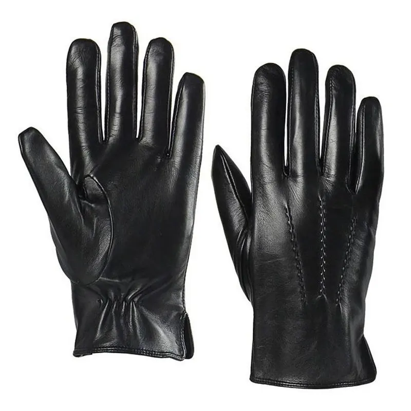 Мужские кожаные перчатки с сенсорным экраном, теплые модные зимние перчатки из натуральной козьей кожи, перчатки для вождения с пятью пальцами M007NC1 - Цвет: Черный