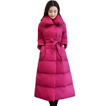 

Winter Long Jacket Slim Padded Cotton Adjustable Waist Coats Women Down Cotton Thick Was Thin Jacket Parka Plus Size Coat YP0712