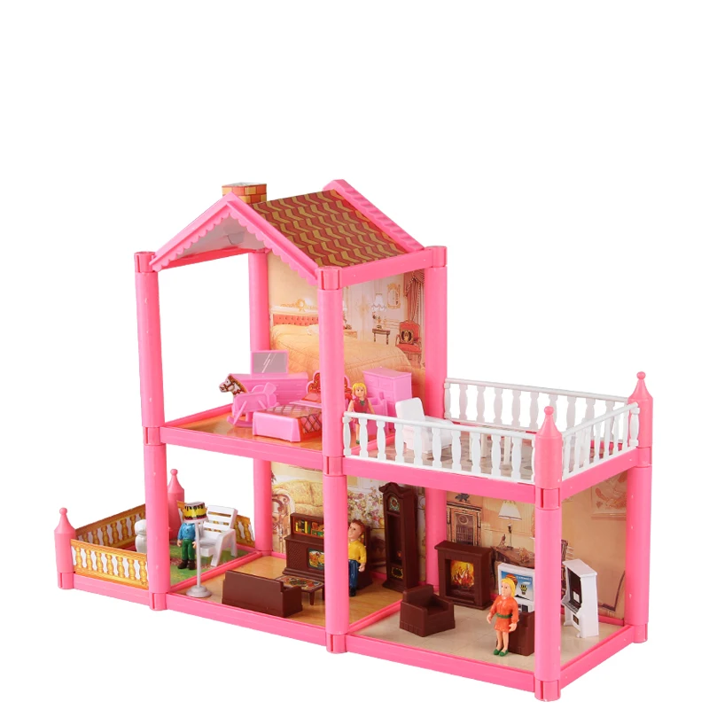 

Children miniaturas doll house toys plastic DIY Assemble villa with bedroom furniture girls toys gift