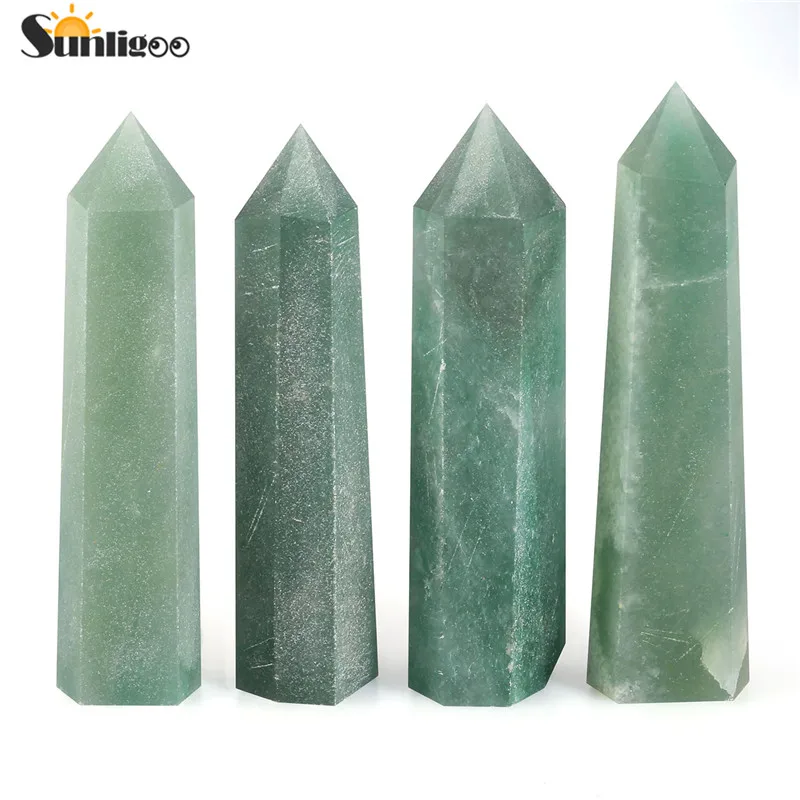 

Sunligoo 1x Healing Crystal Wands - Green Aventurine Crystal Quartz Points Hexagonal Pointed Wand Reiki Stone Chakra Meditation