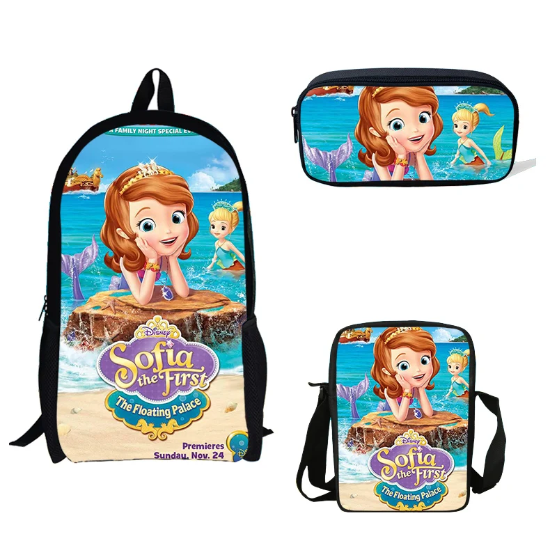 

16-inch Sofia Princess 3Pcs Cartoon Backpack Girls Shoulder Bag Pencil Bag Set Kids School Bag Children Book Bag For Teenage