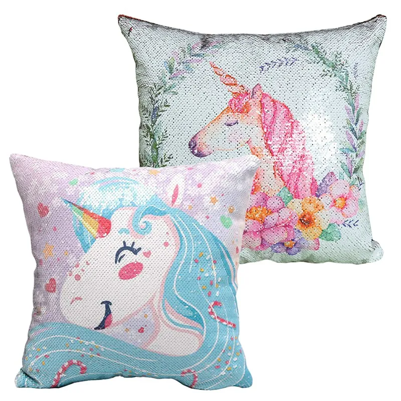 Unicorn Sequin Mermaid Pillow Case Cushion Cover Cartoon Decorative Pillowcases Reversible Pillow Cover For Home Seat Car Decor