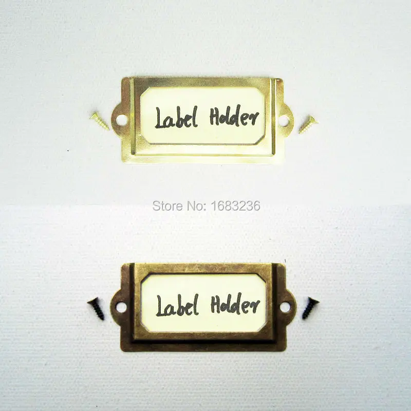 12Pcs Antique Brass Golden Metal Label Pull Frame Handle File Name Card