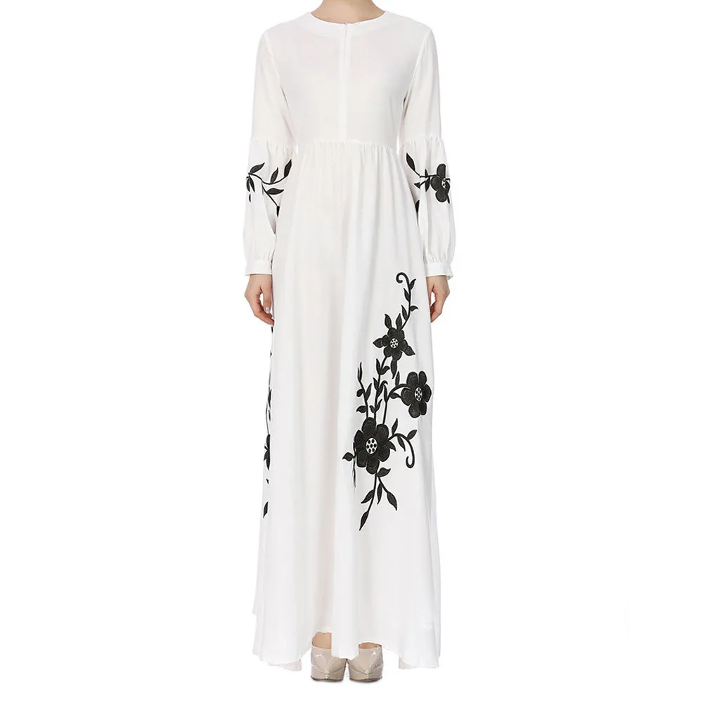 Одежда мусульманская абайя для женщин Кафтан платье Свободные шифон печати абайя исламский турецкий длинные платья Повседневное Муслима абаи Дубай - Цвет: Белый
