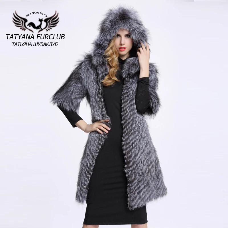 Buy Top Quality 100 Genuine Silver Fox Fur Coat With