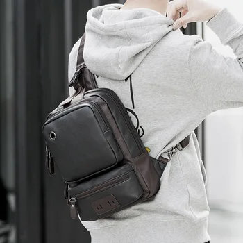 

Luxury Brand Leather Men Backpack Casual Male Chest Bag College Students School Bag Business Laptop Daypacks Travel Bags Mochila