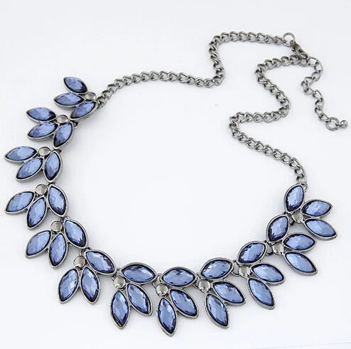 

SPX5636 Fashion gold metal tassel Chokers necklaces women chain pendants grape blue stone necklace vintage collars women jewlery