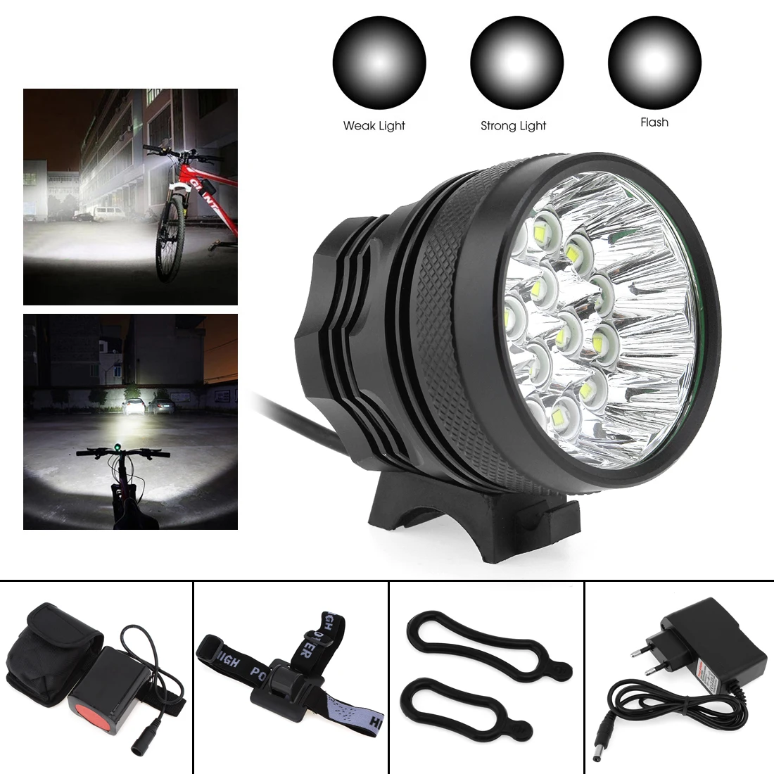 16 x XM-L T6 светодиодный велосипедный фонарь с 3 режимами, велосипедный светильник, головной светильник, велосипедный фонарь с аккумулятором 8,4 в 6400 мАч