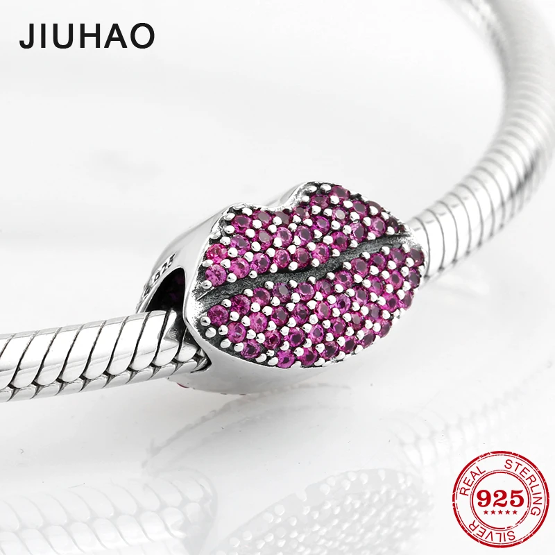 

Fashion 925 Sterling Silver Jewelry kiss charms Pink purple beads Fit Original Pandora Charm Bracelet making