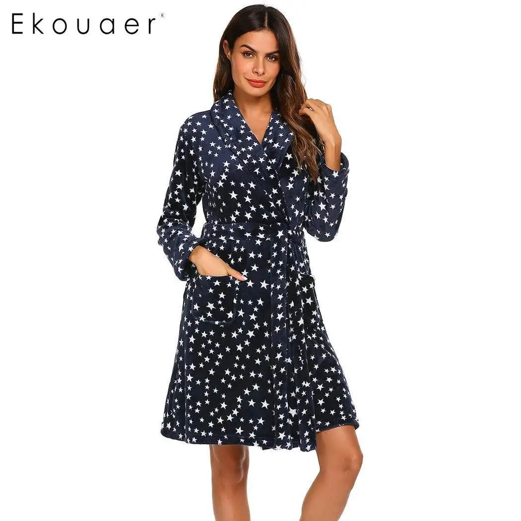 

Ekouaer Women Bathrobe Lingerie Sexy Bride Robe Nightwear Long Sleeve Open Front Waistband Bath Spa Robe Bridesmaid Robes