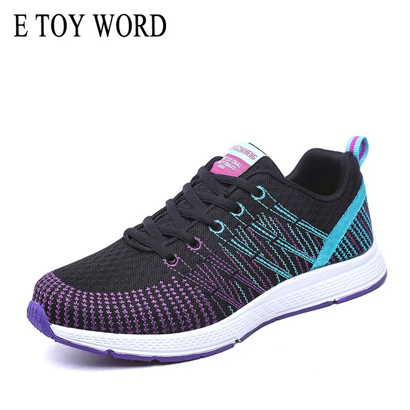 

E TOY WORD Women Shoes Fashion Breathable Knitted Shoes Autumn Ladies trainer Flat Shoes Casual Lace-up Sneakers Tenis Feminino