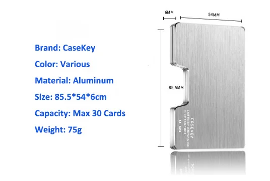 Casekey Бизнес Тонкий металлический кредитный держатель для карт с Rfid блокировкой