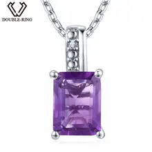 DOUBLE-R 1.65ct Настоящее Аметист Природный Камень Кулон Женщина Серебро 925 Цепи 0.01ct Настоящий Бриллиант Драгоценный Камень Ювелирного Матери Подарок