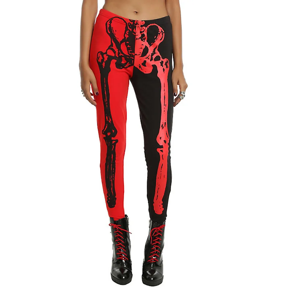 2017 New Women's Halloween Skeleton Leggings Color Block High Elastic Skinny Casual Leggings