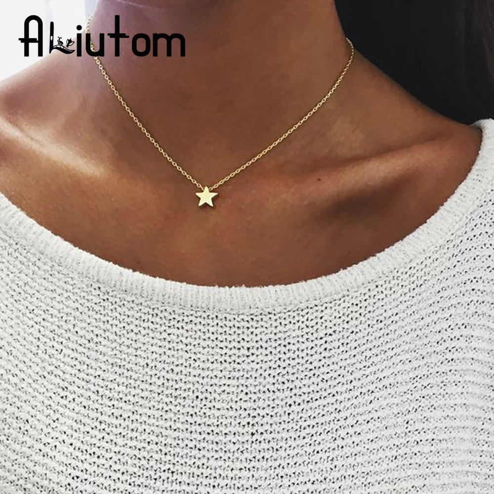 

2018 New Women chocker gold Silver Chain star heart choker Necklace Jewelry collana Kolye Bijoux Collares Mujer Collier Femme