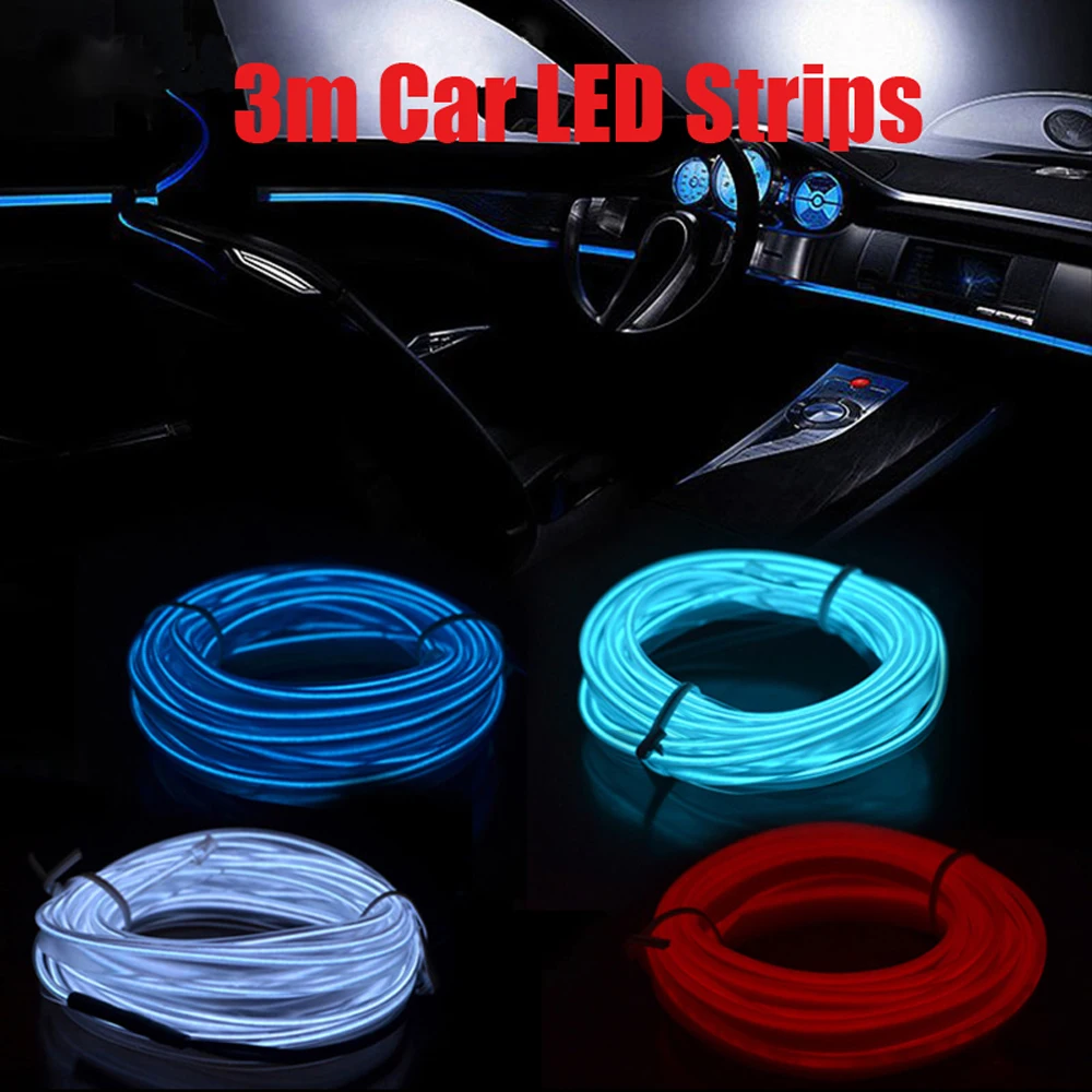 

3m Car LED Strips Decoration Strip 12V Flexible Neon EL Wire Rope Indoor Universal Interior LED Car Light Strip for Car Auto