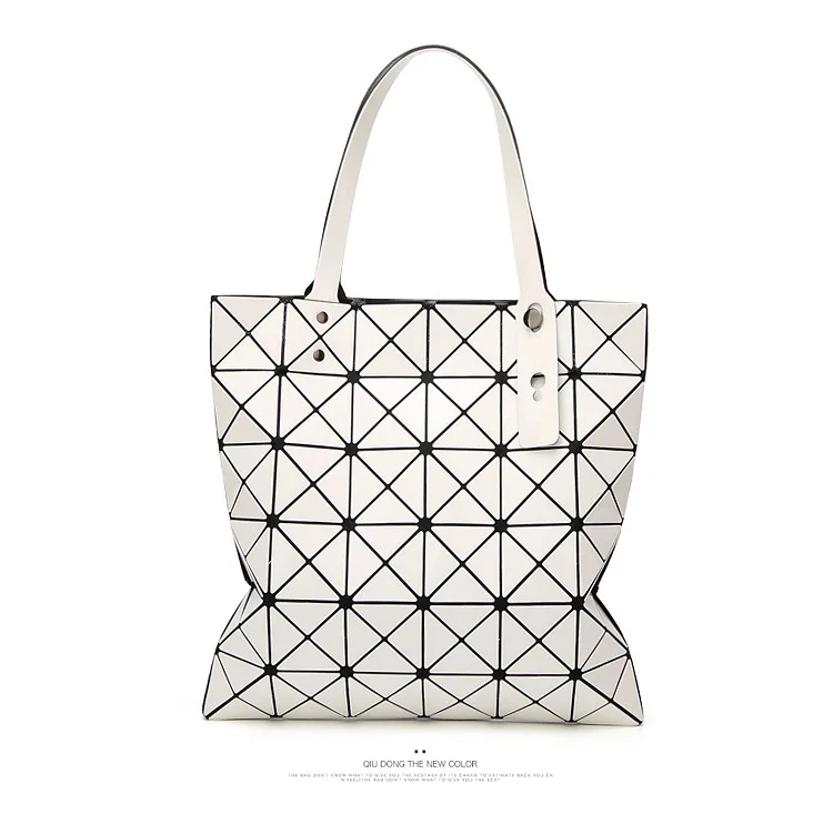 ZYJ Deformable Women Laser Geometry Quilted Plaid Pearlescent Handbag Shoulder Bags Casual Sequins Lattice Foldable Tote Bag (20)