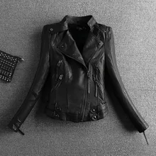 Женское короткое кожаное пальто, женская тонкая одежда, кожаная куртка, женская кожаная куртка, женская черная