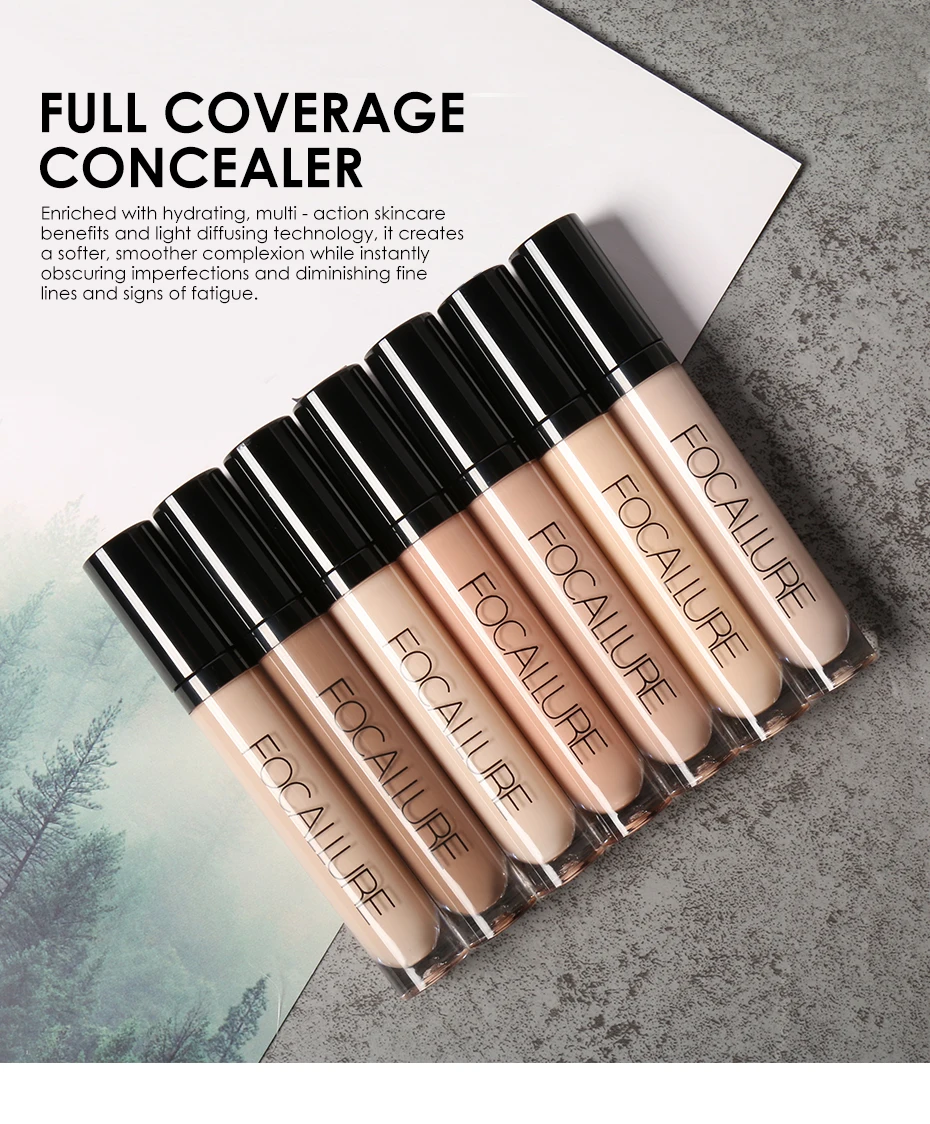 FOCALLURE Makeup Liquid Face Concealer 7 Colors Full Coverage Cream Waterproof Professional High Quality Base Women Cosmetic