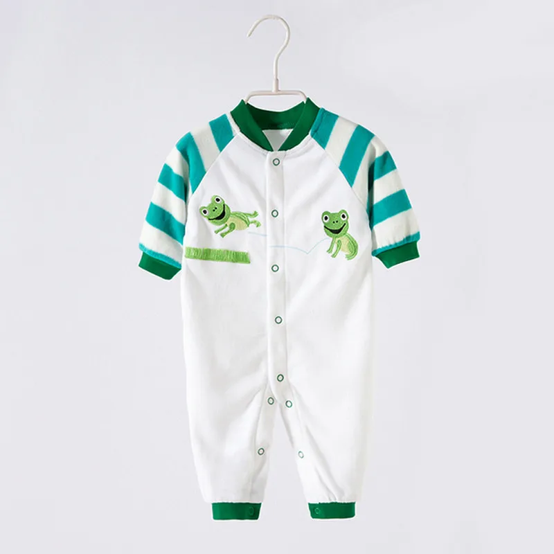 0-12M Autumn Winter Baby Boy Rompers Green Frog Long Sleeves O-Neck Fleece Clothes Character Pattern V20 |