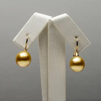 

10.6-10.7mm Golden Genuine South Sea Pearl Drop Earrings 18k Yellow Gold AU750