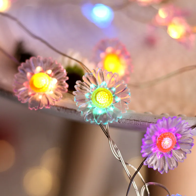 20 Led Daisies Flower Copper Wire Battery USB String Lights 2m guirlande LED Decoration For Christmas Garland On The Window | Дом и сад