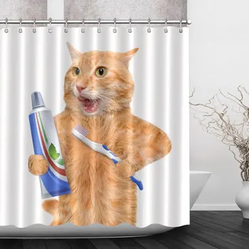 

3D Printed Shower Curtain Cute Cat Waterproof Polyester Bath Curtain for Bathroom Curtain Decor with 12 Hooks with 60*40 Mat