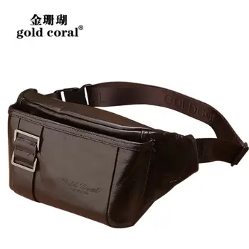 

GOLD CORAL Fashion Waist Belt Bag Casual Men Genuine Leather Travel Hip Bum Bag Fanny Pack for Phone Pouch Male Messenger Bags