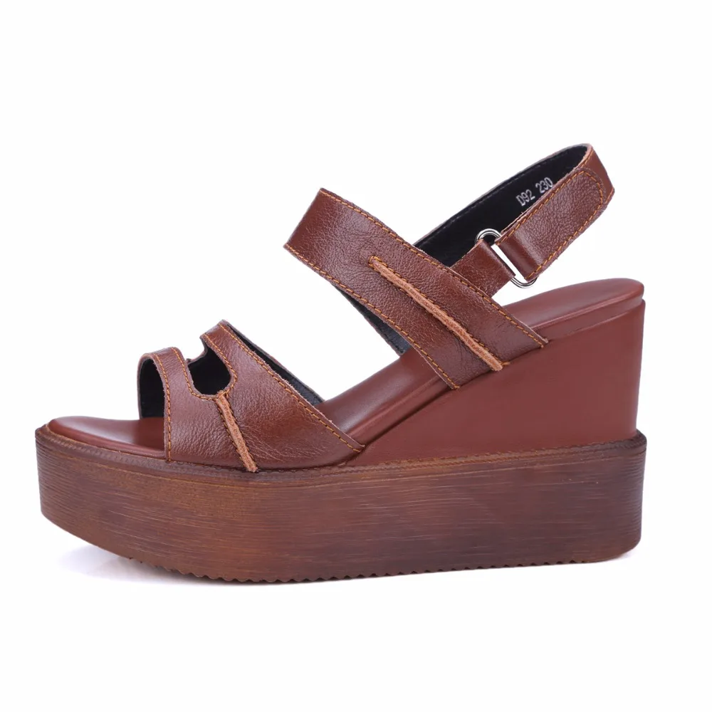 Women Genuine Leather High heel Platform Sandals Ladies Wedges Sandals