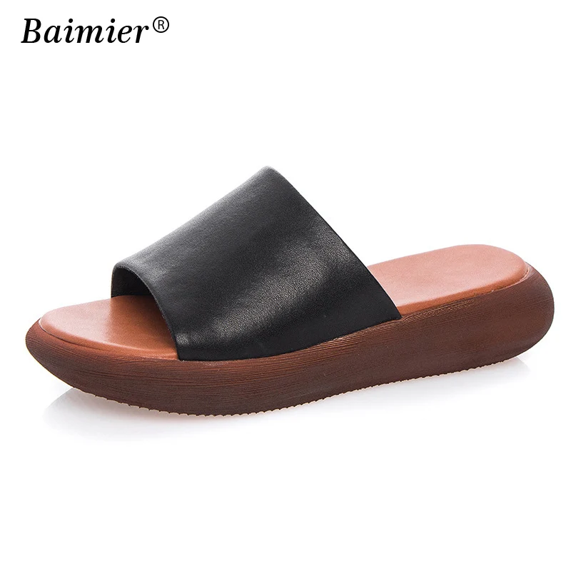 

Size 35-40 Women Slippers Genuine Leather Flip Flops Summer Women Flats Platform Comfortable Shoes Summer Slide Sandals Women