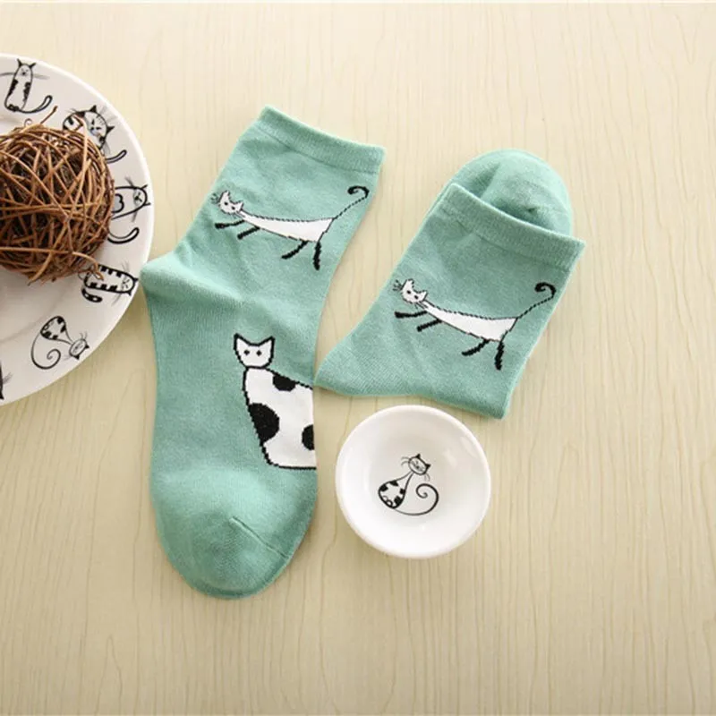 1 пара, милые хлопковые носки для женщин с рисунком кота и медведя, креативные теплые модные забавные зимние аксессуары для носков, Calcetines Meias