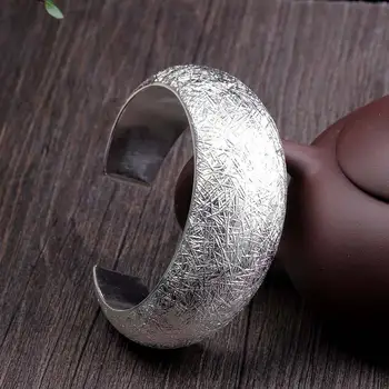 

S925 Sterling Silver Jewelry Handmade Ladies Semi-hollow Brushed Bracelet National Style Exaggerated Big Bangle RB034