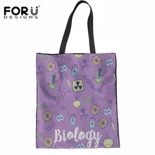 FORUDESIGNS/биология влюбленные узор льняной мешок для покупок Повседневная Большая женская сумка-тоут тканевая сумка прочная хлопковая школьная сумка для девочек Детская