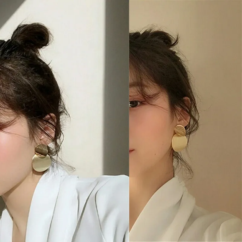 4 Punk Double Circle Metal Round Coin Disc Dangle Earrings For Women Gold Silver Jewelry Simple Geometric Drop Dangle Earrings