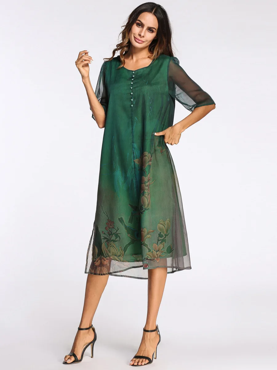 

Fashion Cotton Linen Plus Size Vintage Print Women Casual Loose Summer Dress Vestidos Femininos Party 2018 Dresses