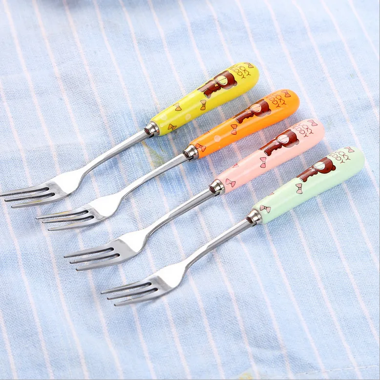 kitchen accessories ceramic handle stainless steel fruit fork dessert