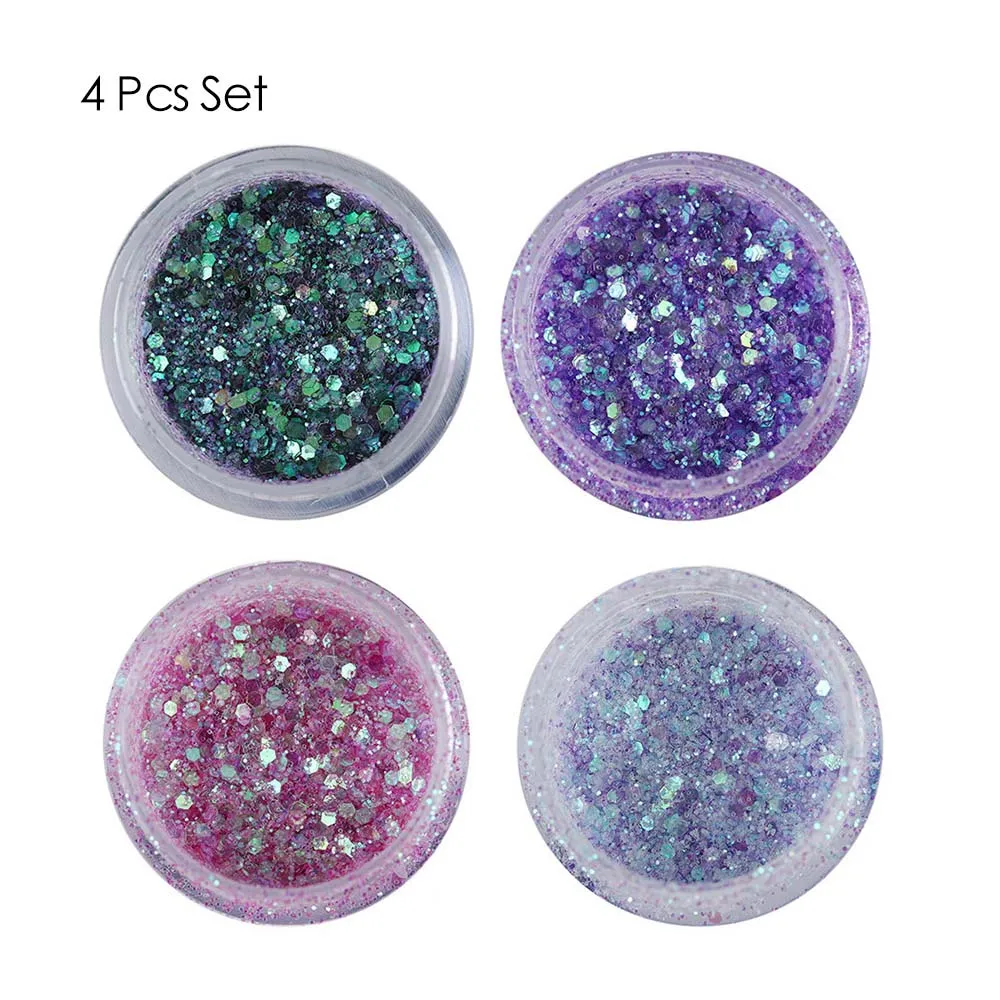 Set 1 коробка Bling русалка под блески для дизайна ногтей Румяна Глянцевая голограмма смесь большой чешуйчатый порошок для ногтей инструменты для маникюра - Цвет: Set
