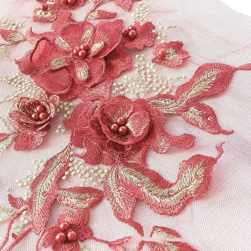 Цветочная кружевная нашивка с цветными жемчужинами вышитая 3D для свадьбы одежда