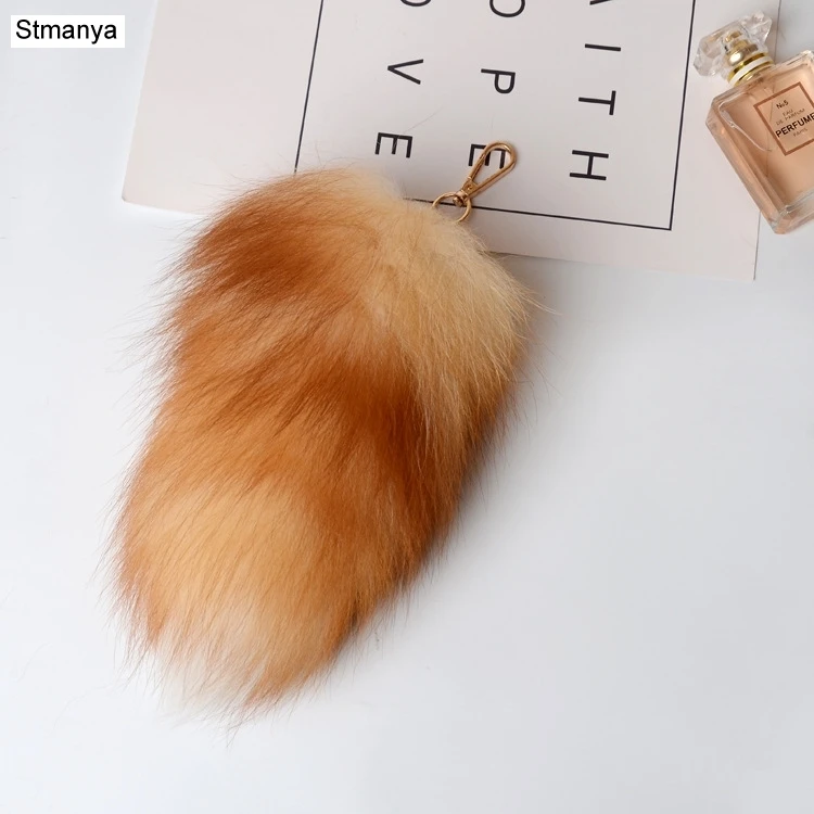 

Real Fur Pom pom Keychain 40cm Fox tail Pendants Key Chain creative Car Key Holder Fashion female Bag Charms Accessories K1654