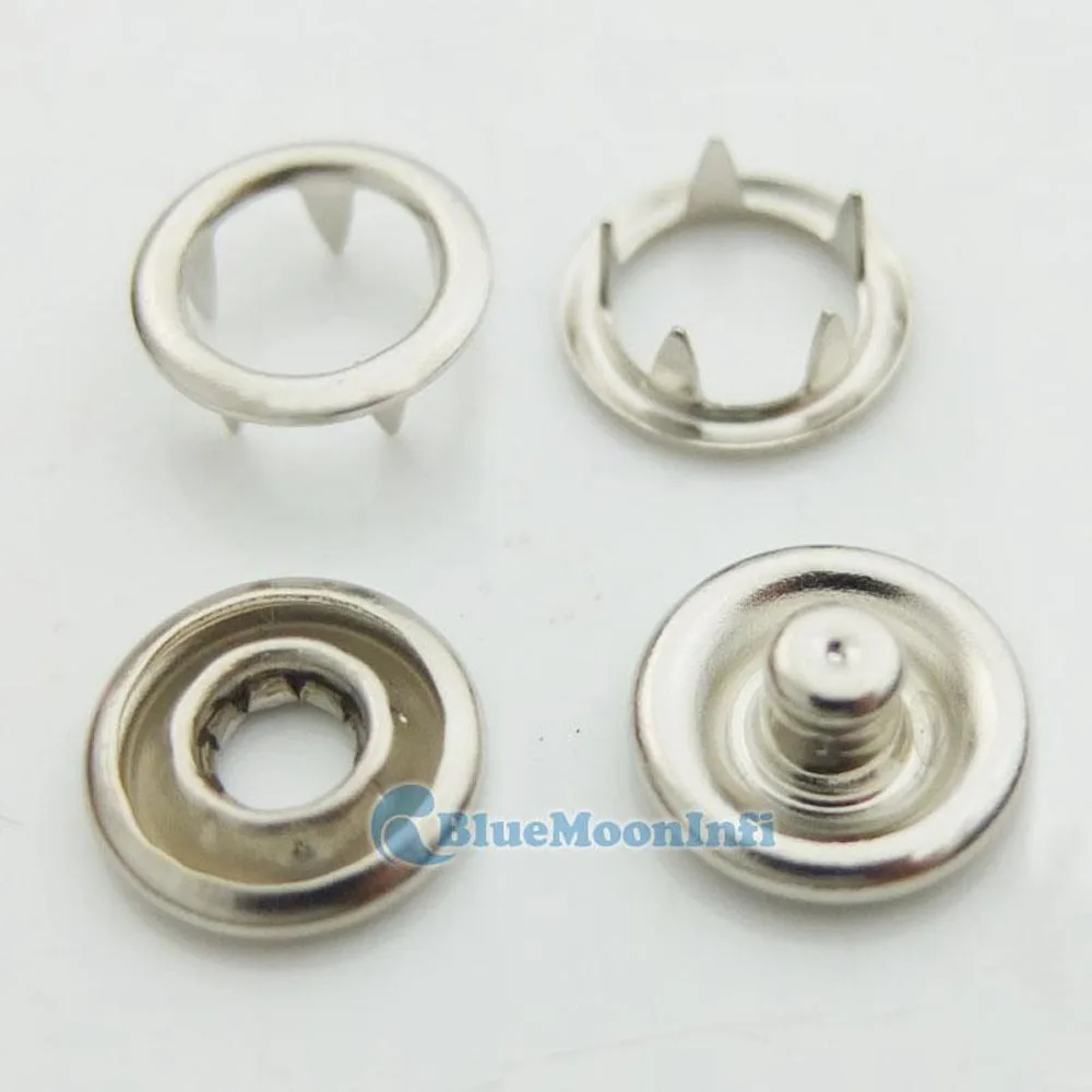 100/200 Sets 9mm Metal Open Ring No Sew Snaps Fasteners Button Use For