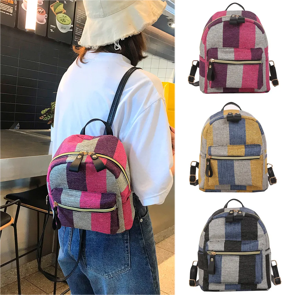 

Women Fashion Simple Canvas Student Bag Plaid Travel Backpack new high quality Large Capacity anti theft Travel Backpack Apr 16