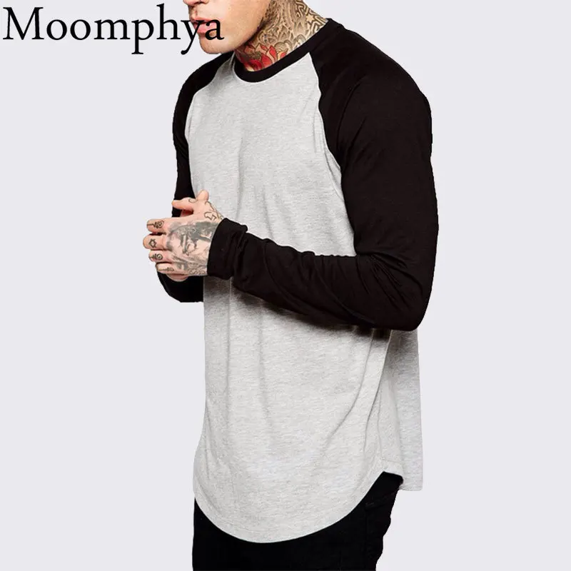 Moomphya, уличная одежда, хип-хоп, реглан, рукав, Мужская футболка, Сращивание, футболка, мужская, удлиненная, с подолом, облегающая, Мужская футболка, футболка для мужчин