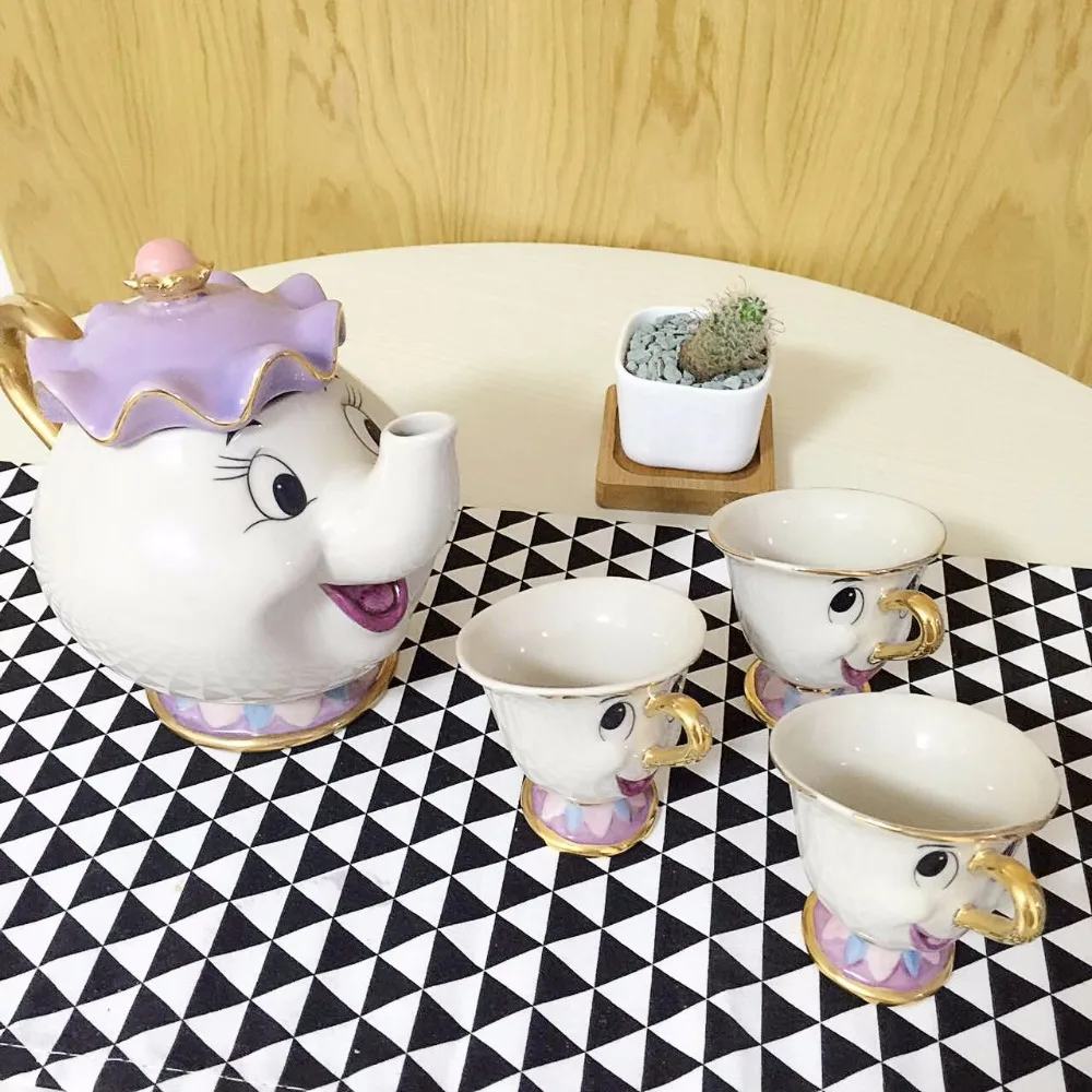 1-POT-3-CUPS-Cartoon-Beauty-And-The-Beast-Tea-Set-Mrs-Potts-Chip-Coffee