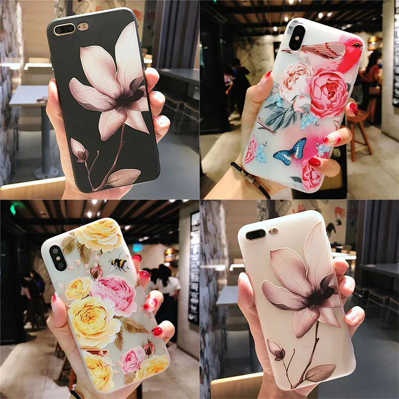 MOUSEMI Luxury 3D Silicone Case For iPhone 6 7 6S 8 Plus 5S SE X XS MAX XR Shockproof Flower Phone Case For iPhone 6 7 Case Girl